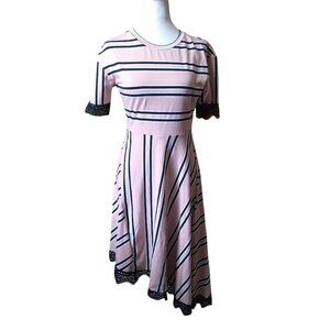 KOCHE Collective Women's 36/US 4 Short Sleeve Striped Asymmetric Lace Hem Dress